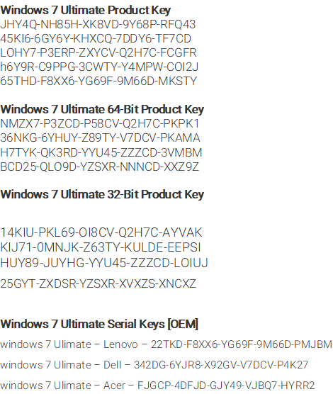 Windows 7 Ultimate Key 32bit